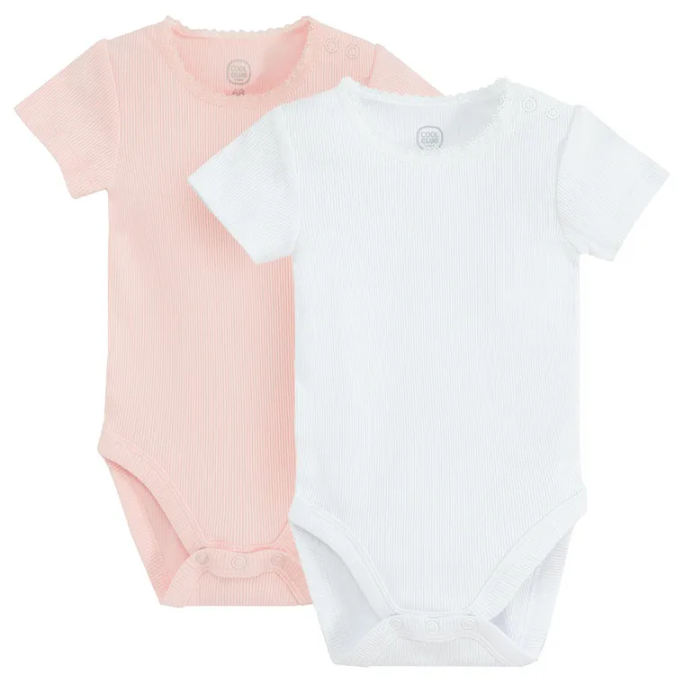 Cool Club, Body cu maneca scurta pentru fete, alb, roz, set, 2 buc.