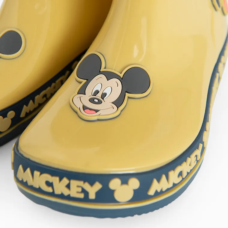 Cool Club, Cizme de cauciuc pentru baieti, galben, talpa Barefoot, imprimeu Mickey Mouse