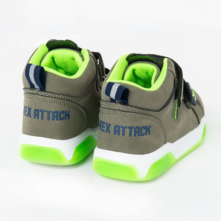 Cool Club, Ghete cu lumini led pentru baieti, culoare kaki, cu branturi de piele