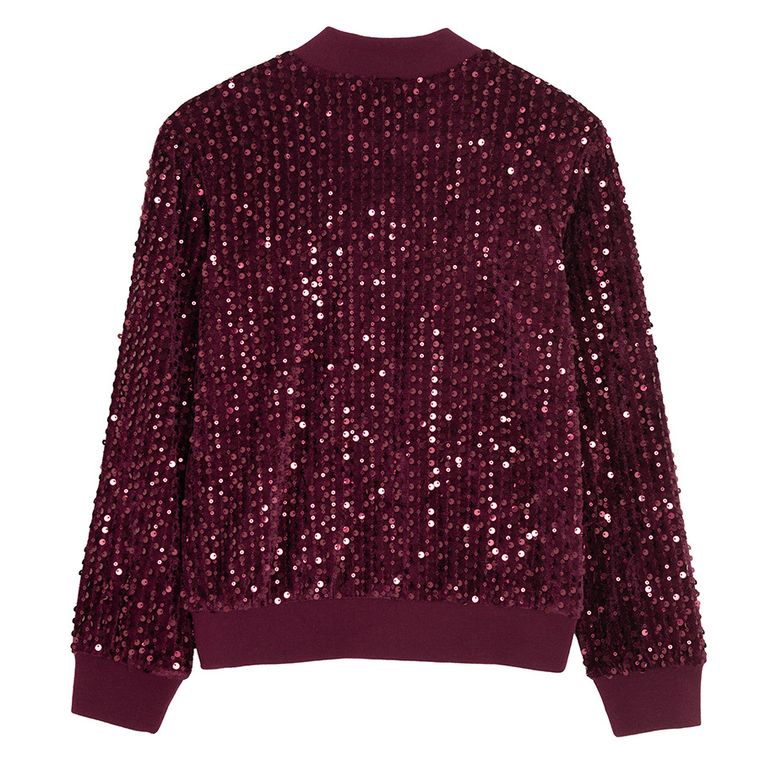 Cool Club, Hanorac bomber pentru fete, cu fermoar, velur, claret