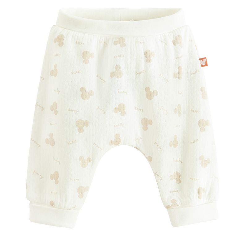 Cool Club, Pantaloni fara botosei pentru fete, ecru, imprimeu Mickey Mouse, set, 2 buc.