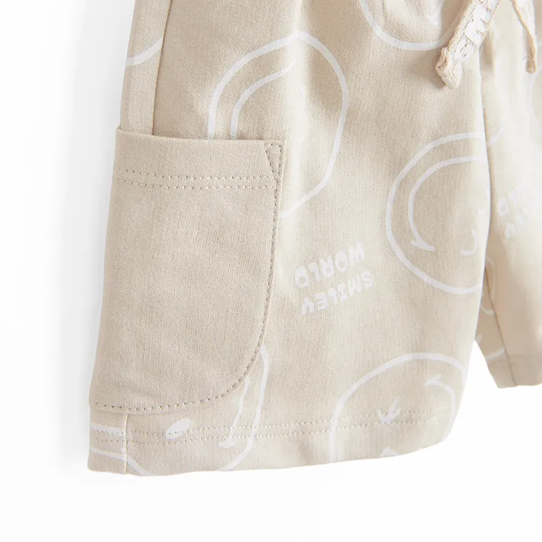 Cool Club, Pantaloni scurti pentru baieti, bej, imprimeu SmileWorld