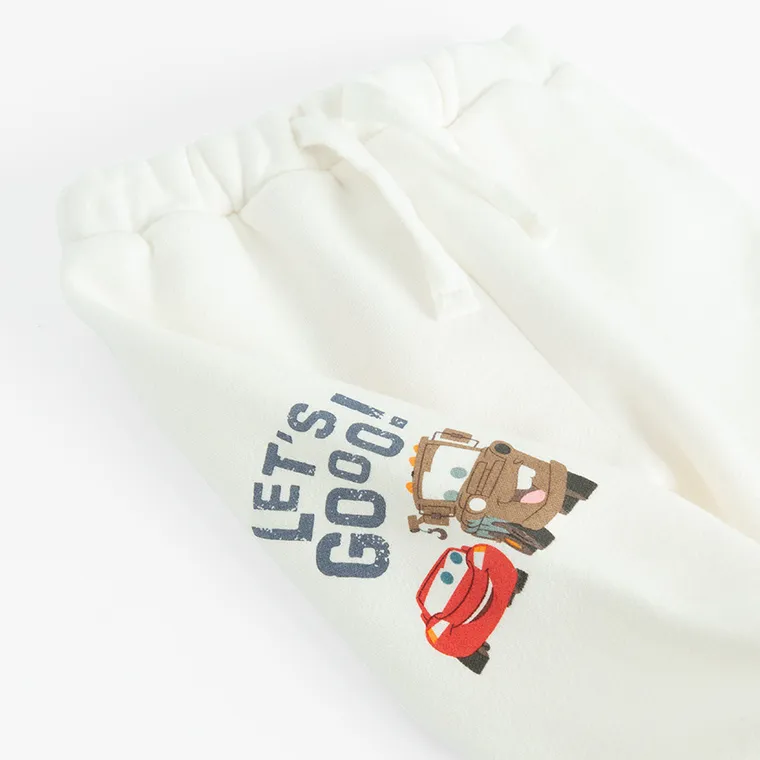 Cool Club, Pantaloni trening pentru baieti, alb, imprimeu Cars