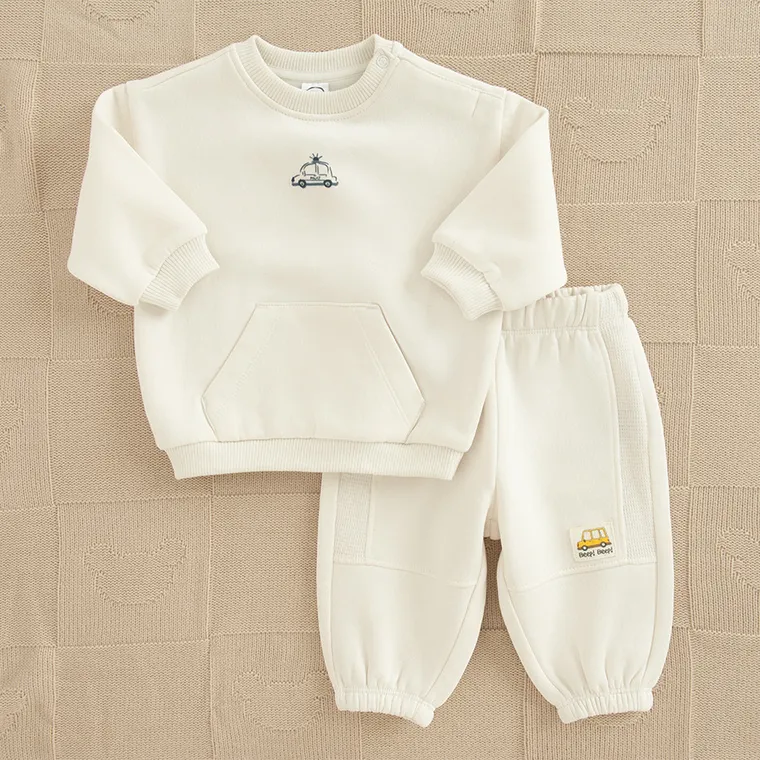 Cool Club, Pantaloni trening pentru baieti, baggy, caldurosi, ecru