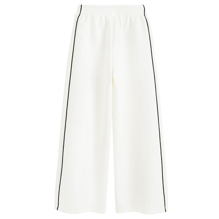 Cool Club, Pantaloni trening pentru fete, wide leg, alb