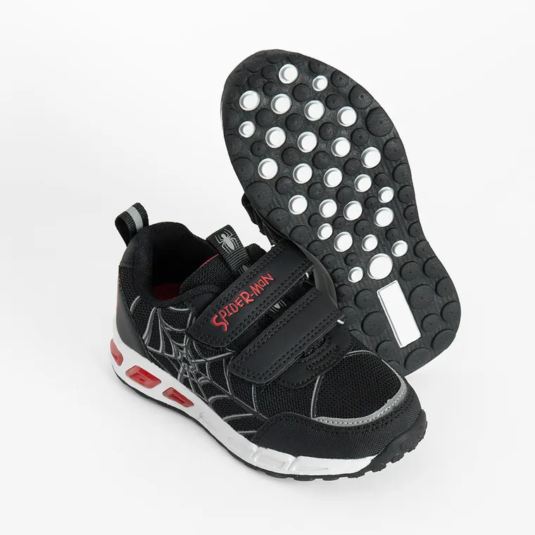 Cool Club, Pantofi sport pentru baieti, negru, talpa cu leduri, imprimeu Spider-Man