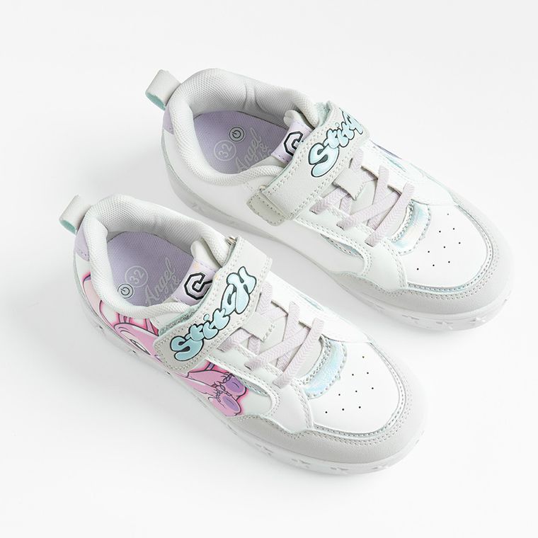 Cool Club, Pantofi sport pentru fete, alb, talpa cu leduri, imprimeu Lilo si Stitch