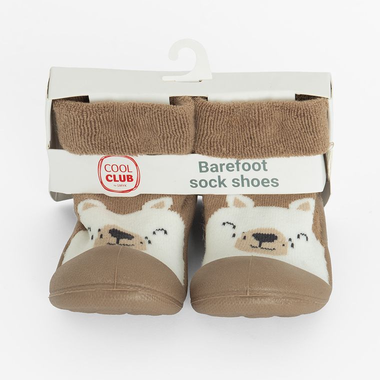 Cool Club, Papuci de casa tip soseta pentru copii, maro, talpa Barefoot
