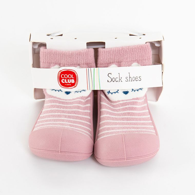 Cool Club, Papuci de casa tip soseta pentru fete, roz, imprimeu iepurasi