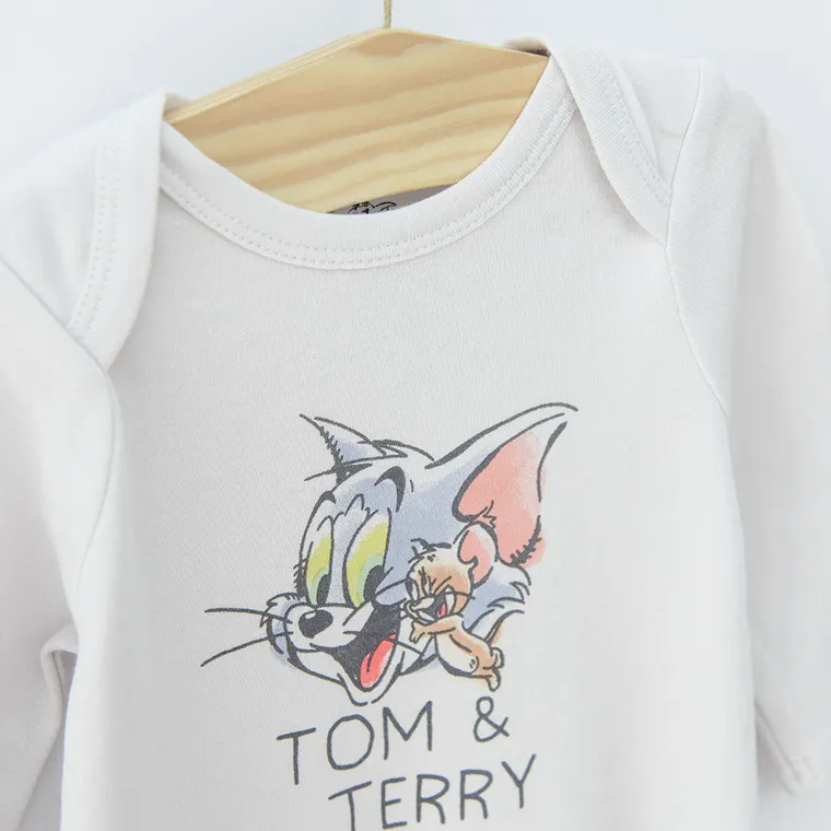 Cool Club, Pijama tip salopeta pentru baieti, maro, gri, imprimeu Tom & Jerry, set 2 buc.