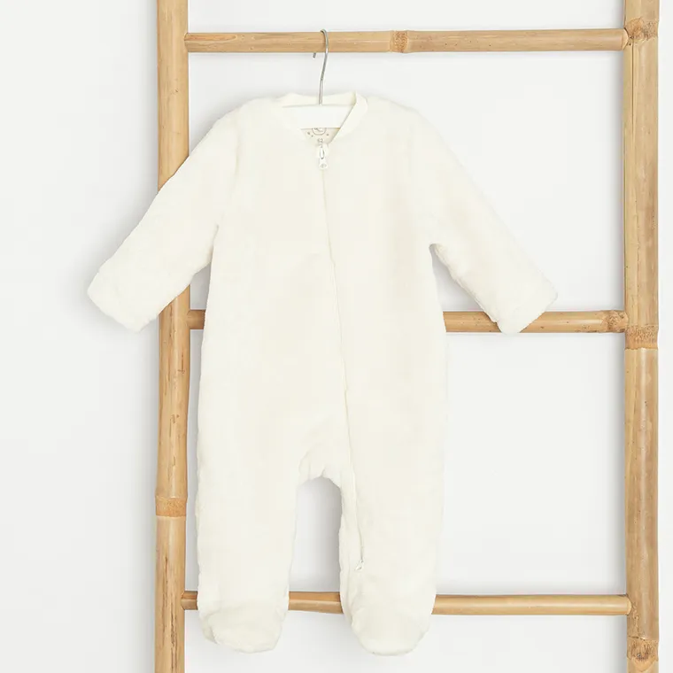 Cool Club, Pijama tip salopeta pentru bebelusi, calduroasa, ecru