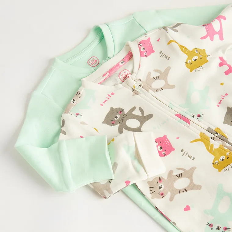 Cool Club, Pijama tip salopeta pentru fete, menta verde, ecru, set, 2 buc.