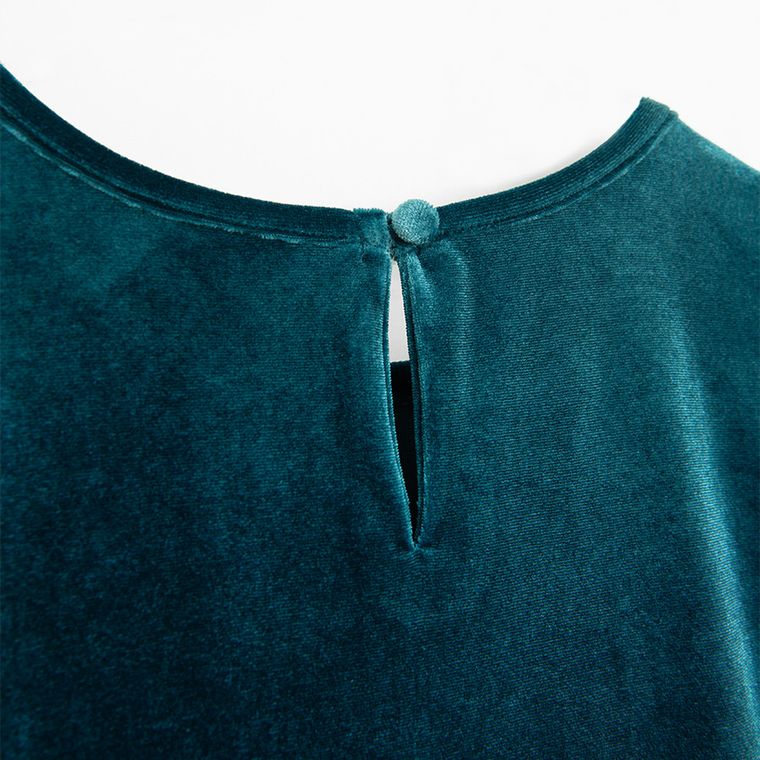 Cool Club, Rochie cu maneca lunga pentru fete, velur, turcoaz