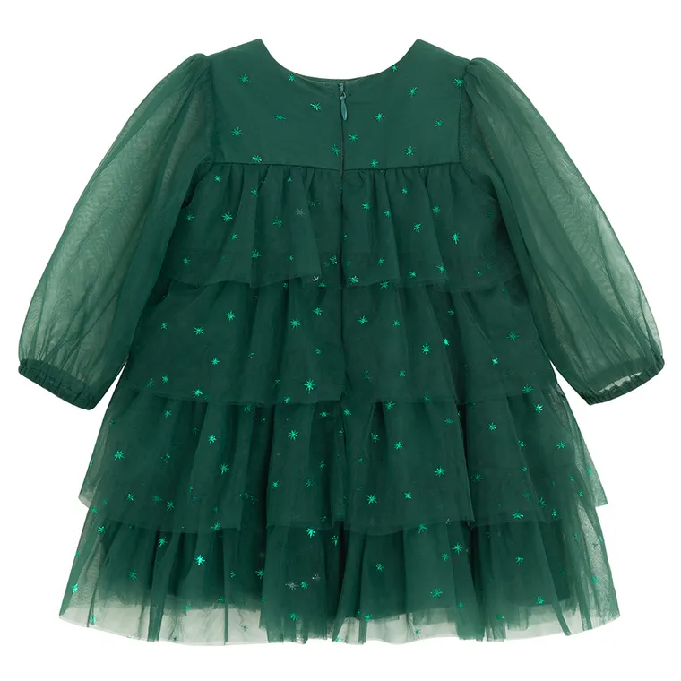 Cool Club, Rochie cu maneca lunga pentru fete, verde inchis