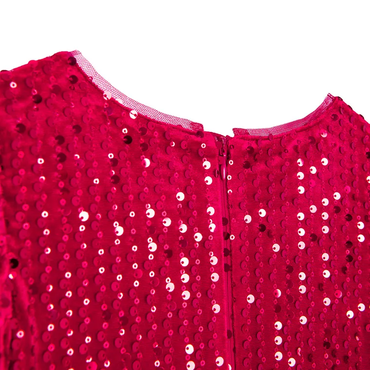 Cool Club, Rochie cu maneca scurta pentru fete, velur, rosu