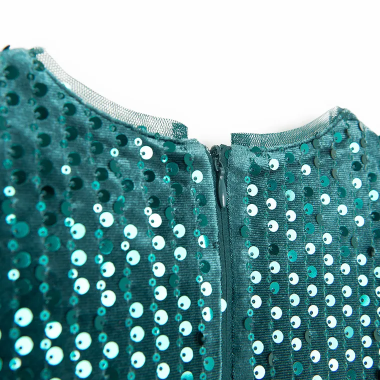 Cool Club, Rochie cu maneca scurta pentru fete, velur, verde