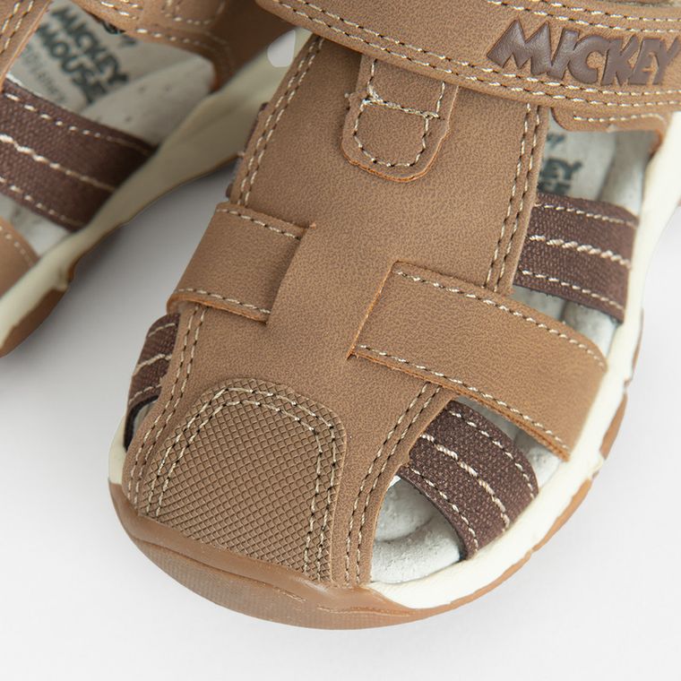 Cool Club, Sandale pentru baieti, parfumati, maro, talpa Bio-Flex, imprimeu Mickey Mouse