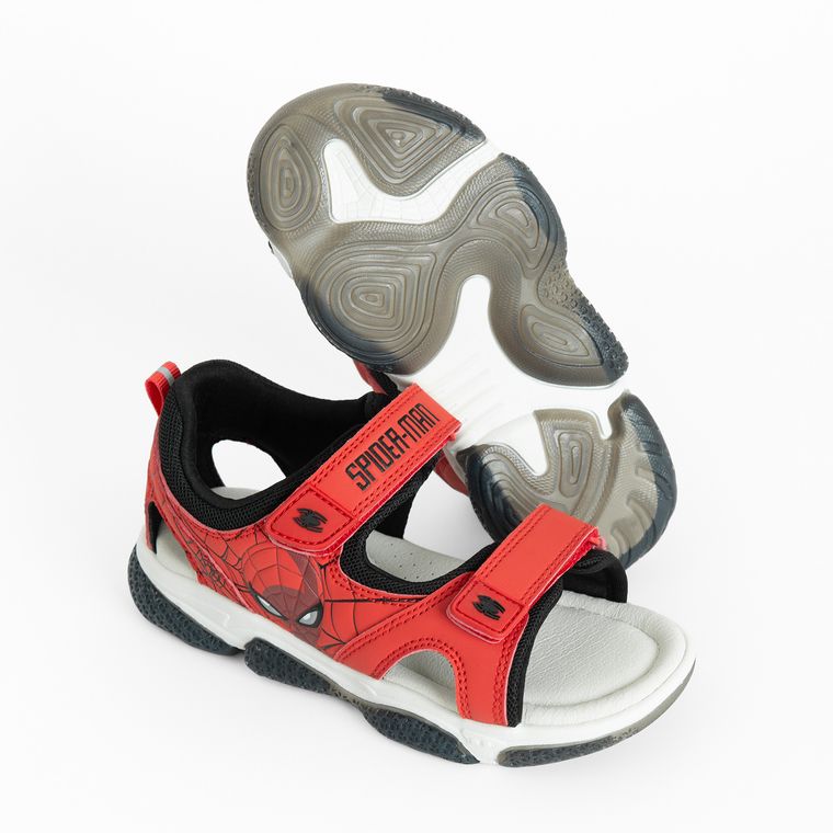 Cool Club, Sandale pentru baieti, rosu, talpa cu leduri, brant din piele, imprimeu Spider-Man