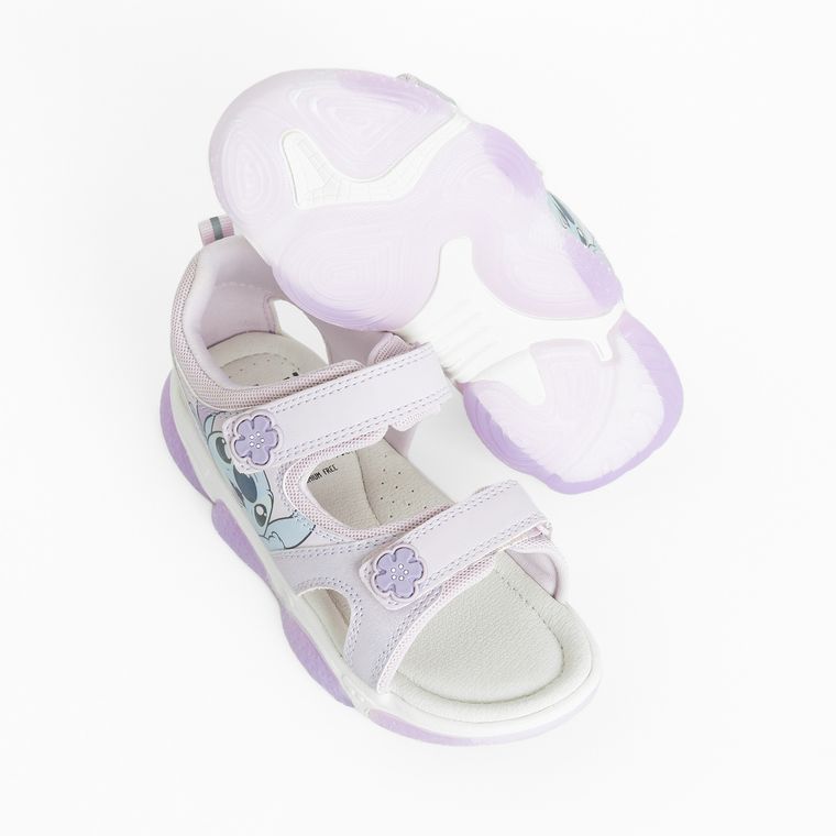 Cool Club, Sandale pentru fete, violet, talpa cu leduri, brant din piele, imprimeu Lilo si Stitch