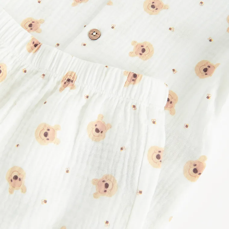 Cool Club, Set pentru baieti, Camasa cu maneca scurta, Pantaloni scurti, muselina, alb, imprimeu Winnie the Pooh