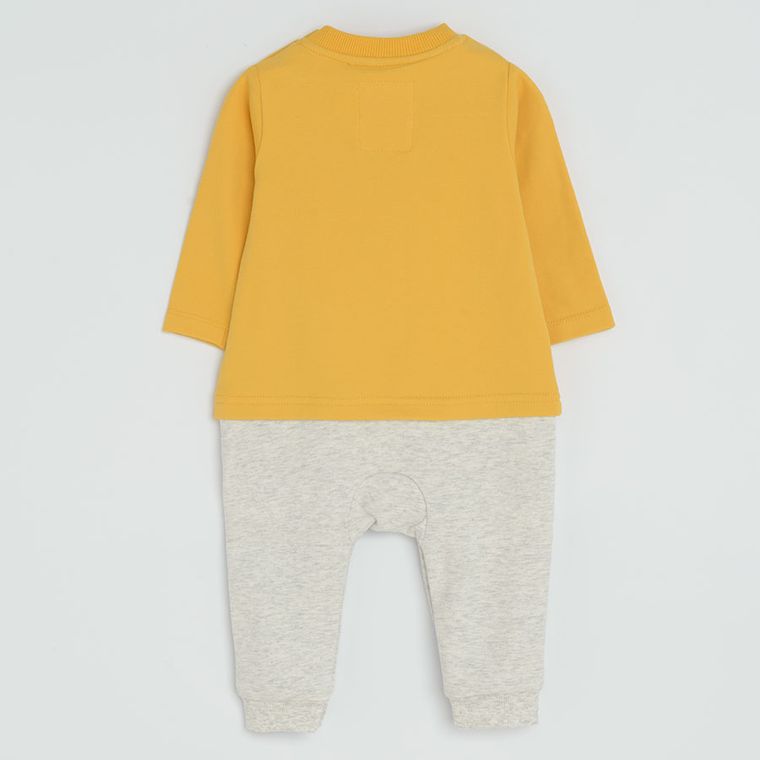 Cool Club, Set pentru baieti, Pijama tip salopeta, Caciula, gri-galben, imprimeu Winnie the Pooh