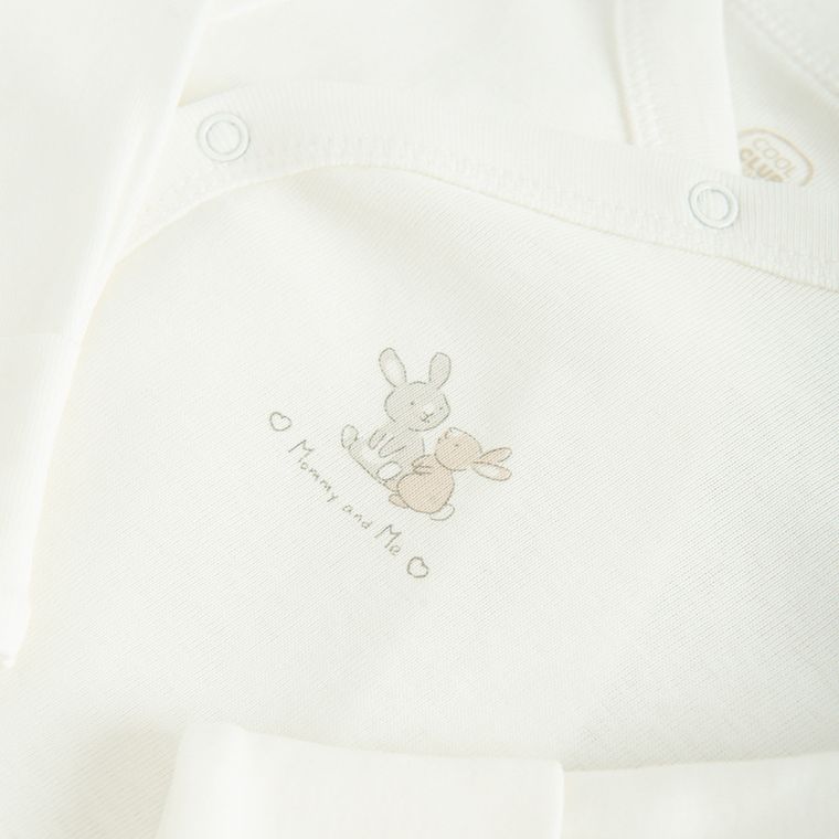 Cool Club, Set pentru bebelusi, Body cu maneca lunga, Pijama tip salopeta, Pantaloni cu botosei, Caciula, alb