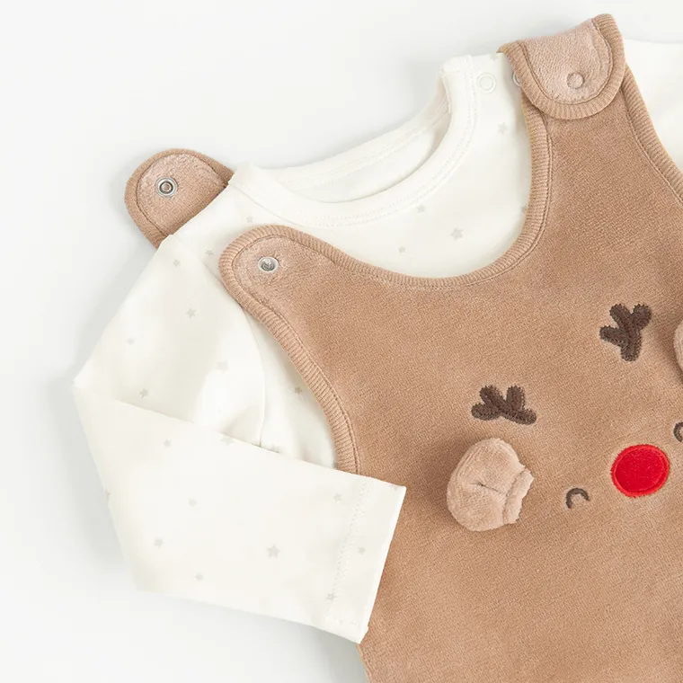 Cool Club, Set pentru bebelusi, Salopeta cu botosei velur, Body cu maneca lunga, mix