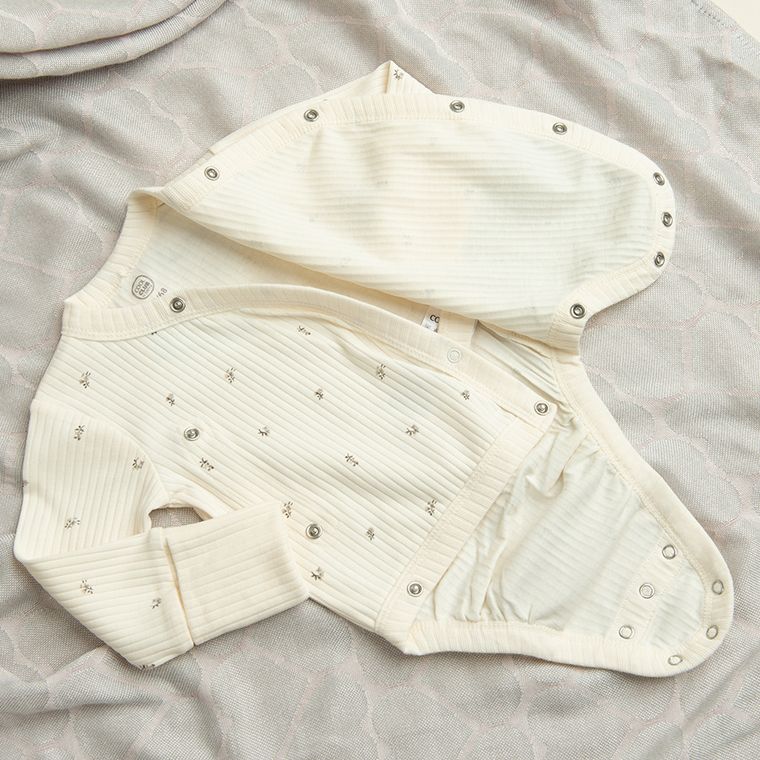 Cool Club, Set pentru fete, Body cu maneca lunga, Pantaloni fara botosei, din tricot striat, ecru