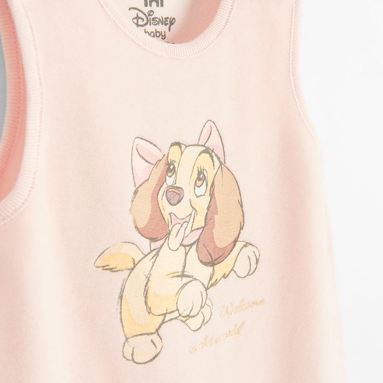 Cool Club, Set pentru fete, Body cu maneca lunga, Salopeta cu botosei velur, mix, imprimeu Doamna si Vagabondul