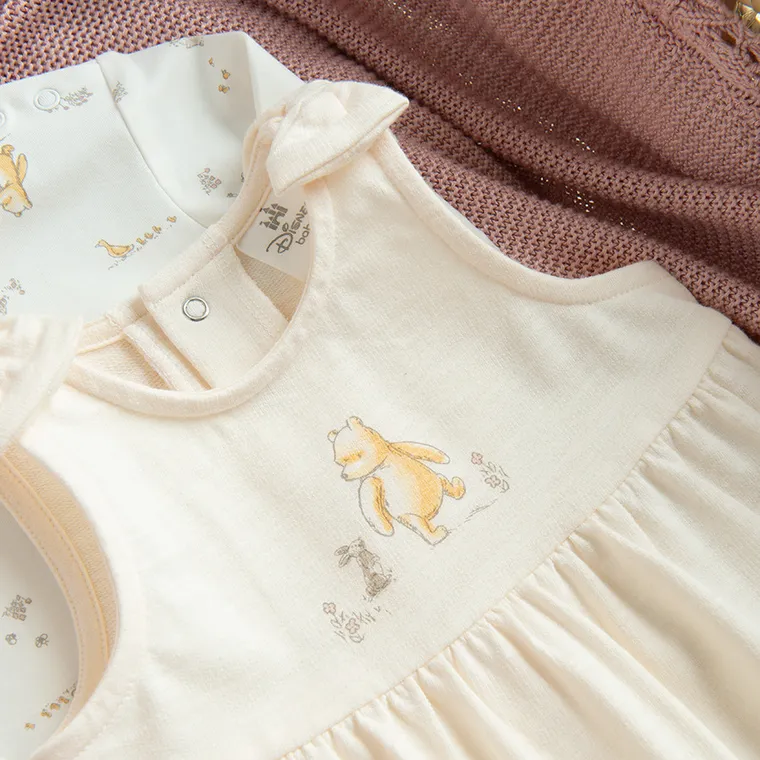 Cool Club, Set pentru fete, Body cu maneca lunga, Salopeta fara botosei, mix, imprimeu Winnie the Pooh