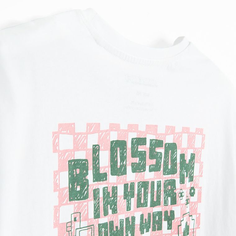 Cool Club, Tricou pentru fete, oversize, alb, imprimeu Minecraft