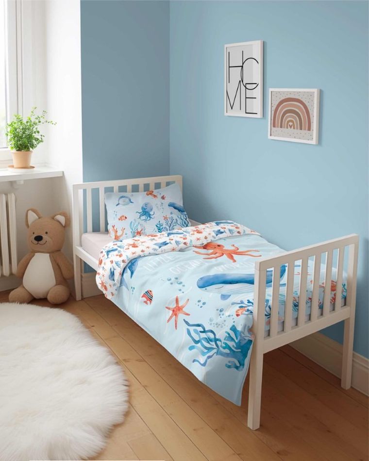 Detexpol, Ocean, set lenjerie de pat single, din bumbac, 100-135 cm