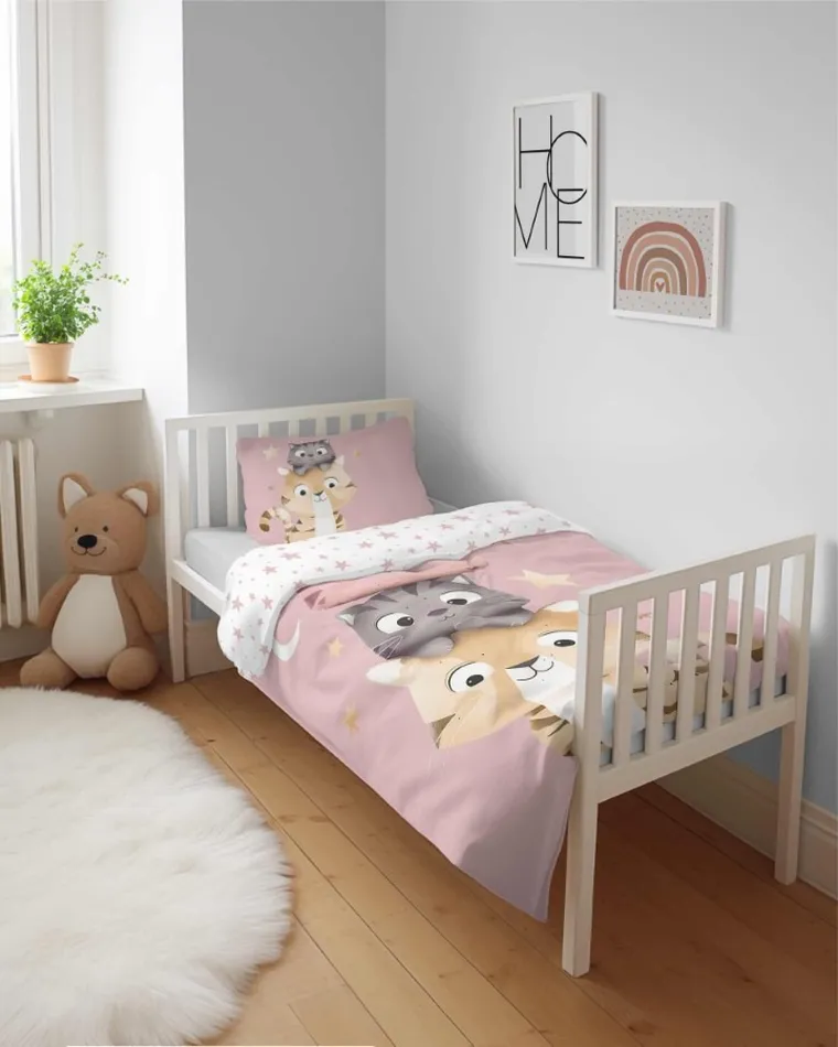 Detexpol, Pisoi, set lenjerie de pat single, din bumbac, różowy, 100-135 cm