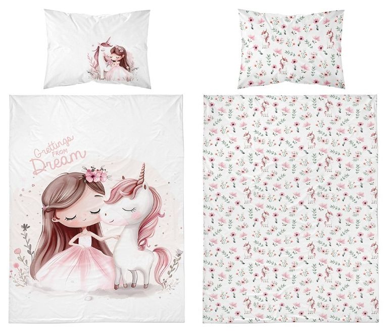 Detexpol, Unicorn, set lenjerie de pat single, din bumbac, 100-135 cm