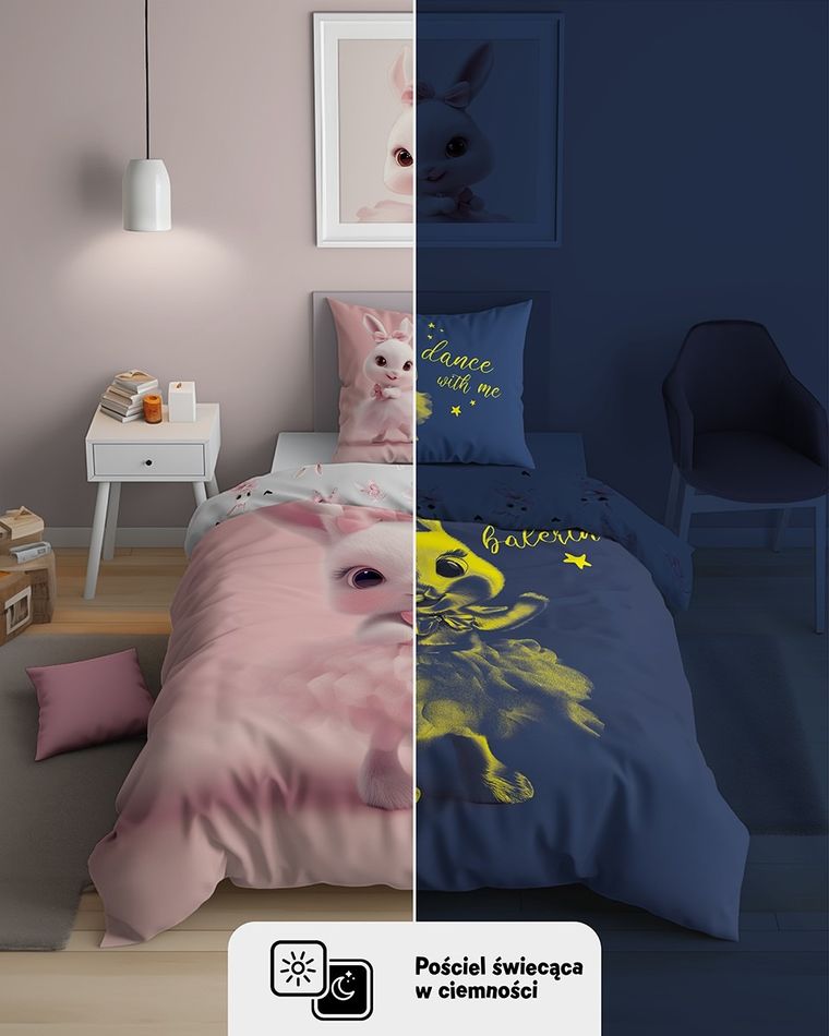 Fluo, set de lenjerie de pat pentru tineri, 140-200 cm + 70-80 cm, Rabbit