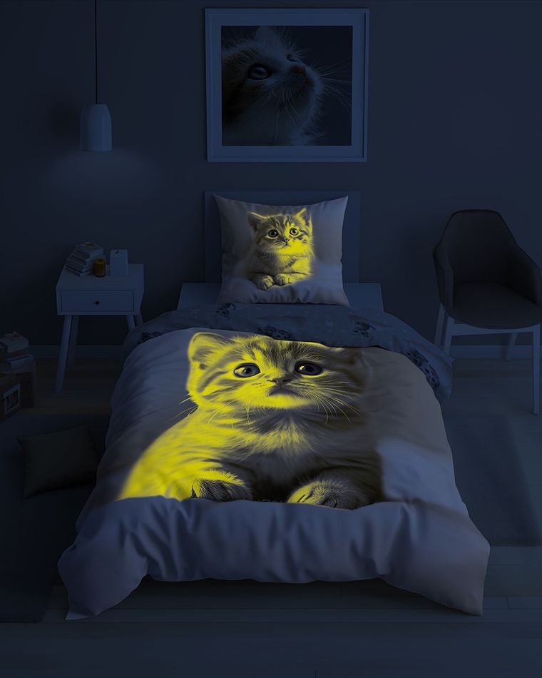Fluo, set de lenjerie de pat pentru tineri, 160-200 cm + 70-80 cm, Cats