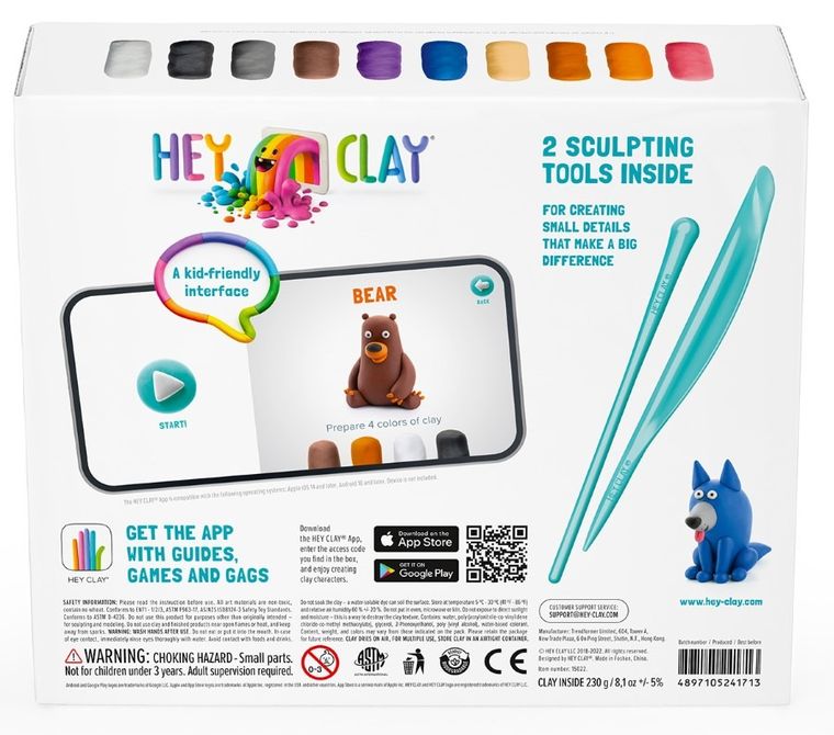 Hey Clay, Forest Animals, set creativ, 15 cutii de plastilina