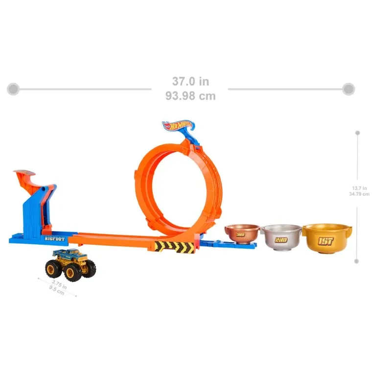 Hot Wheels, Monster Trucks, Loop-And-Flip Trophy Challenge, set de joaca cu masina Bigfoot