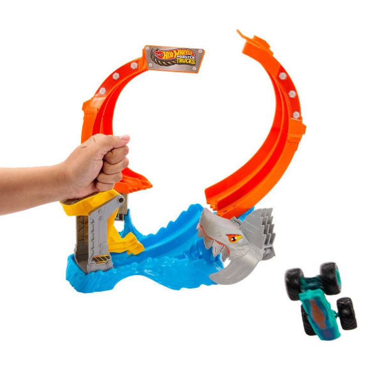 Hot Wheels, Monster Trucks, Spiral Shark Smash, set de joaca cu masina