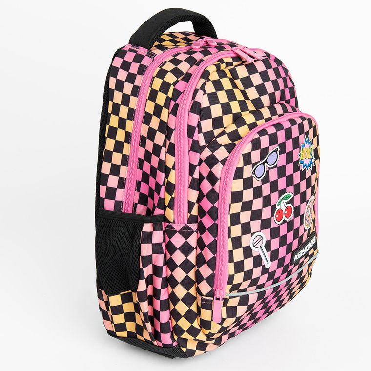 Kayokki, rucsac pentru scoala cu 1 compartiment, carouri roz-portocaliu