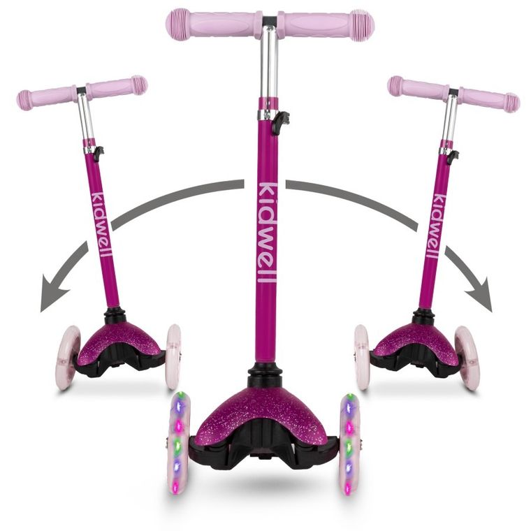Kidwell, Uno, trotineta cu 3 roti LED, roz
