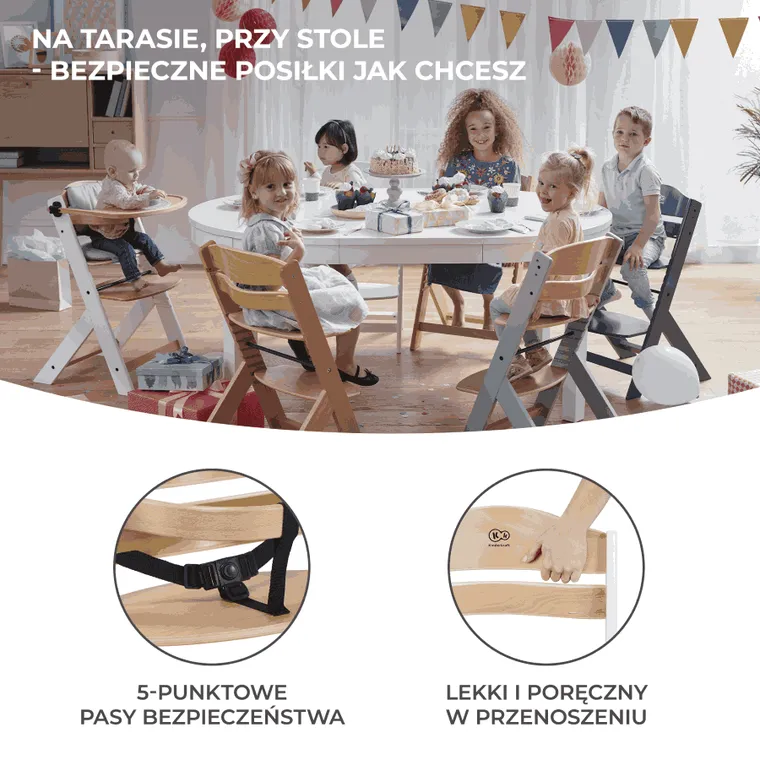 Kinderkraft, Enock, scaun pentru hranire copii 3in1, gri