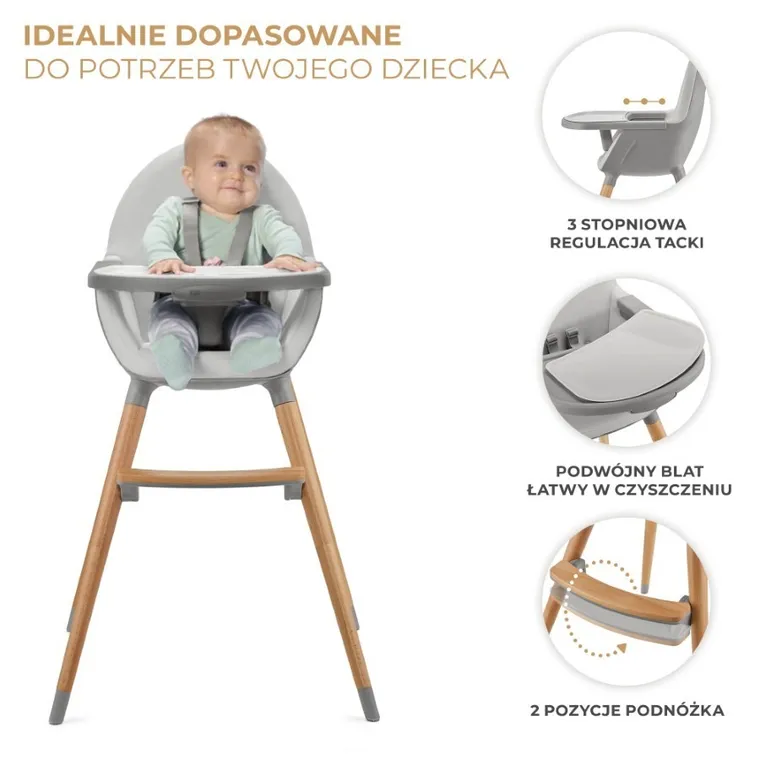 Kinderkraft, Fini 2, scaun de masa, gri