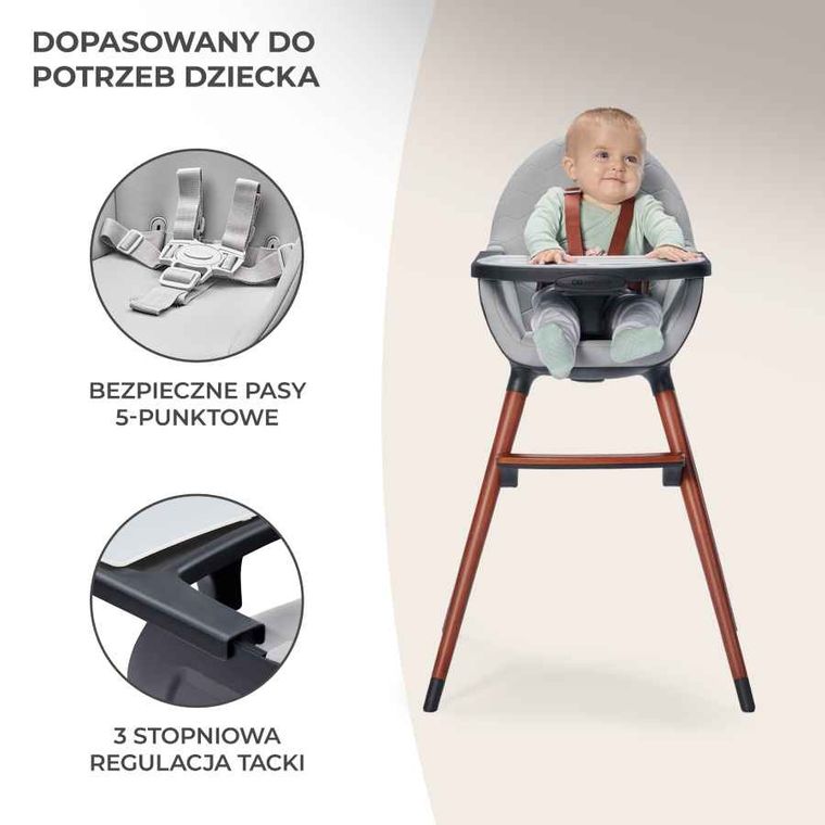 Kinderkraft, Fini, scaun inalt pentru hranire copii 2in1, gri