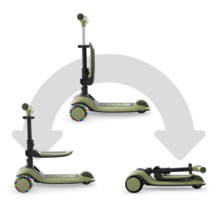 Kinderkraft, Halley 2, trotineta cu 3 roti de echilibru 2in1, LED, Grassland Green