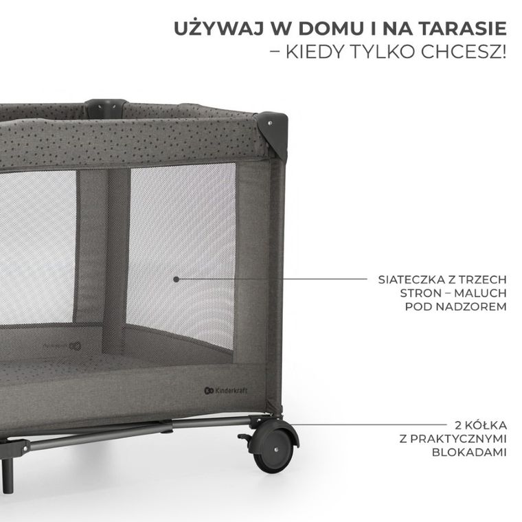 Kinderkraft, Joy 2, patut de volaj cu accesorii, 3in1, Dark Grey