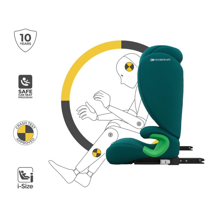 Kinderkraft, Junior Fix 2 Plus, i-Size, scaun auto, green, 100-150 cm