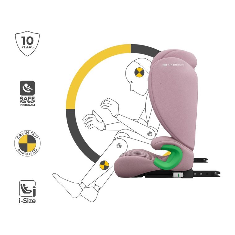 Kinderkraft, Junior Fix 2 Plus, i-Size, scaun auto, pink, 100-150 cm