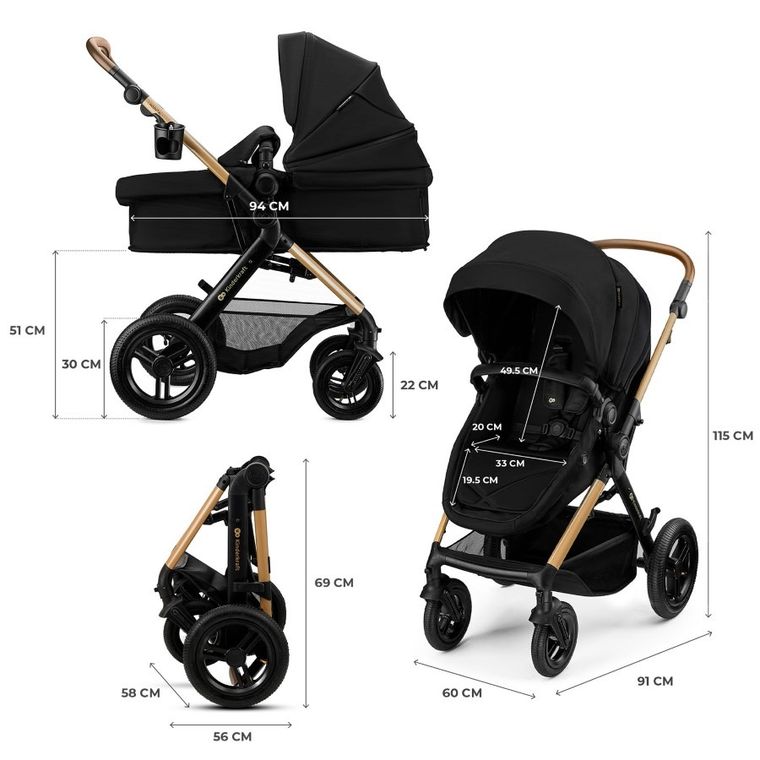Kinderkraft, Moov 2 XL Air, carucior multifunctional, Pure Black