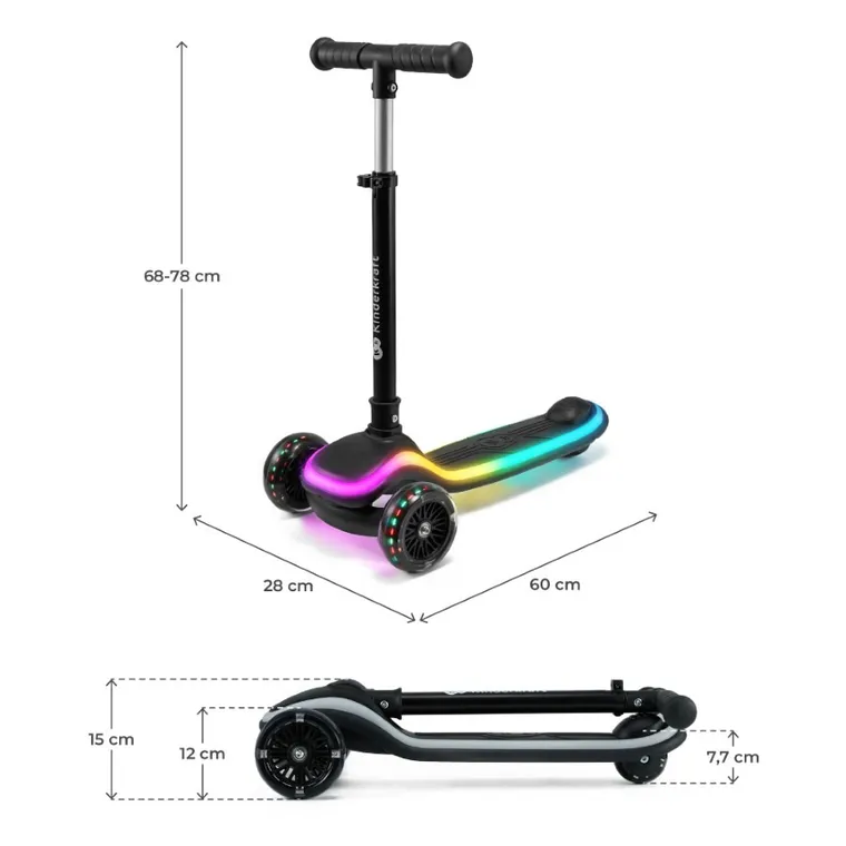 Kinderkraft, Raket, trotineta cu 3 roti LED, Black